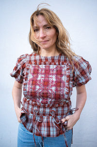 Damson Madder Audrey Blue Fog Check Smocked Top