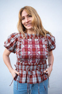 Damson Madder Audrey Blue Fog Check Smocked Top