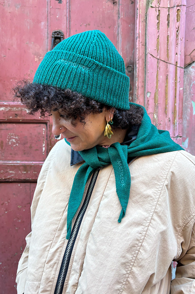 Arctic Fox Embroidered Alpine Fern Merino Beanie