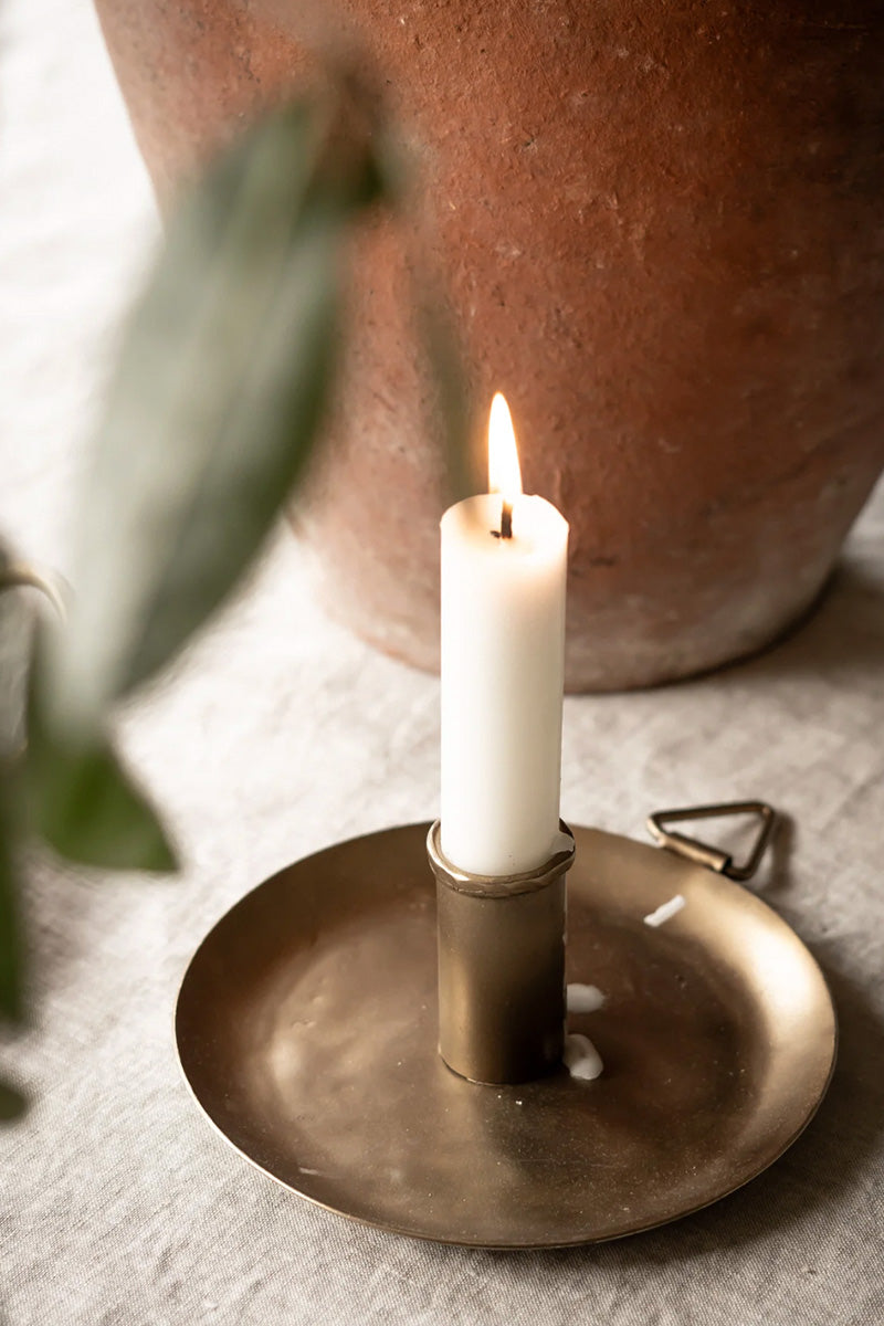 Small Forged Brass Plate Candle Holder - The Mercantile London