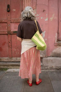 ICHI Foxa Rose And Tan Striped Midi Skirt