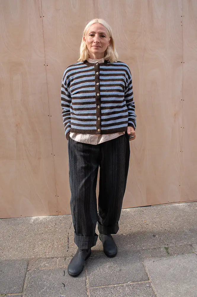 Fransa Ida Hot Fudge & Blue Striped Cardigan