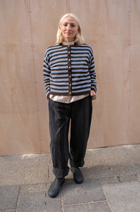 Fransa Ida Hot Fudge & Blue Striped Cardigan