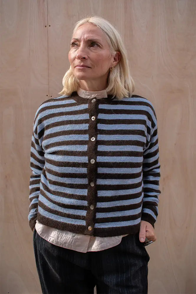 Fransa Ida Hot Fudge & Blue Striped Cardigan