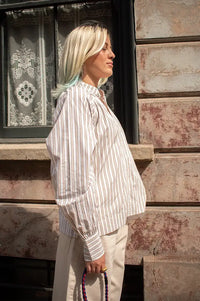 Fransa Zaba Tan Striped Blouse