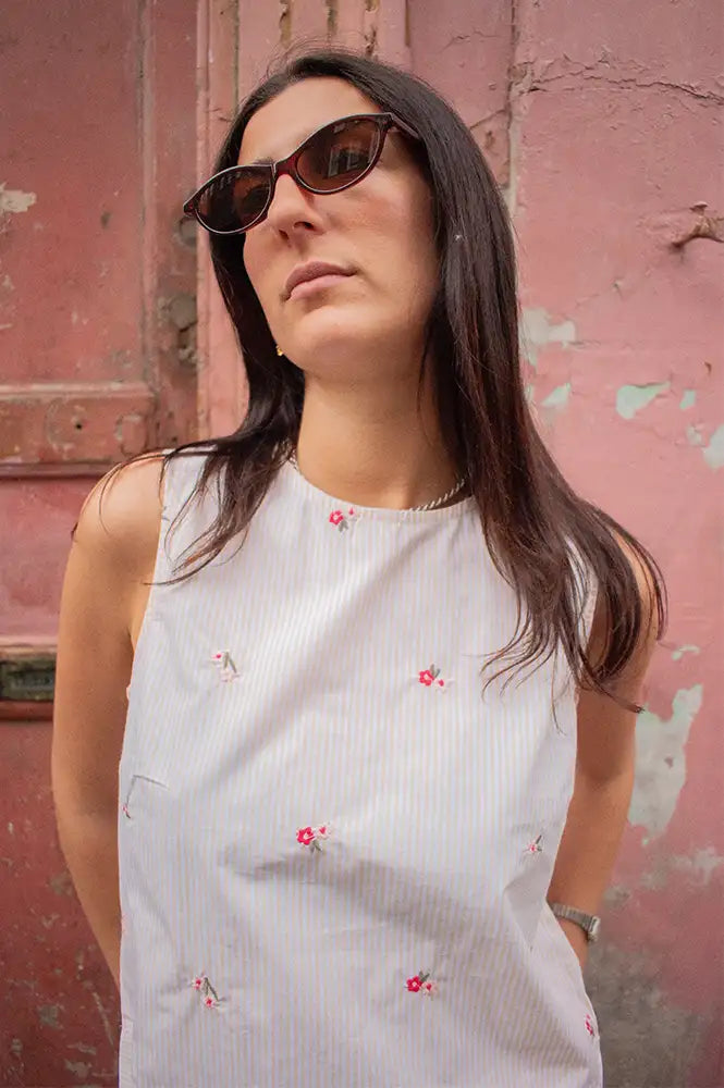 Fransa Bernie Yellow White Stripe Floral Top - The Mercantile London