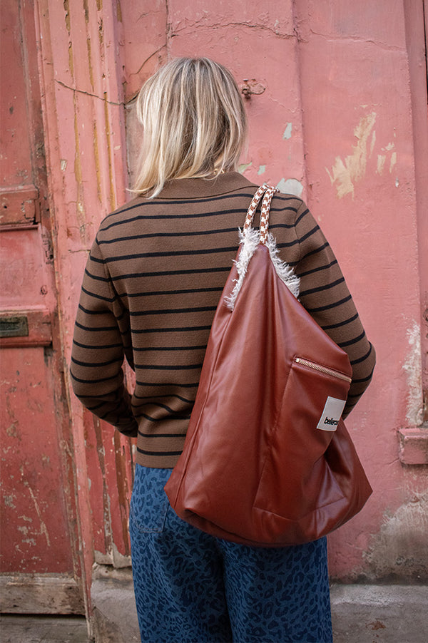 Fransa Rita Chocolate Stripe Polo Top