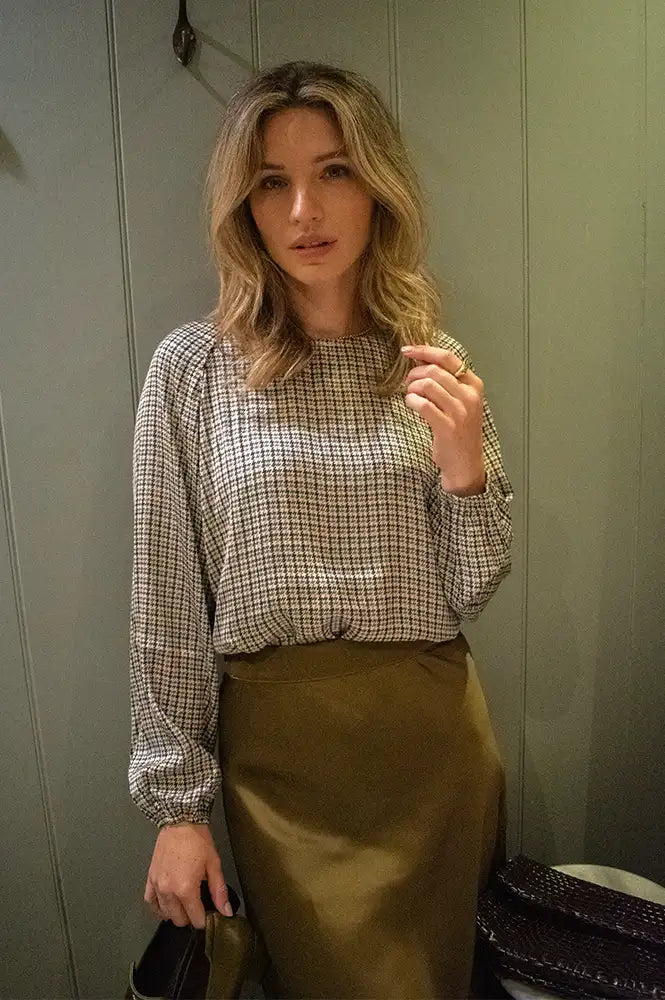Fransa Juno Toffee Salute Check Blouse