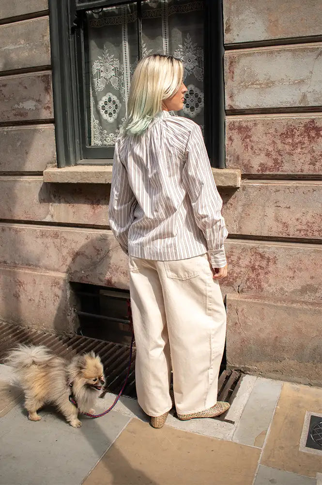 Fransa Zaba Tan Striped Blouse