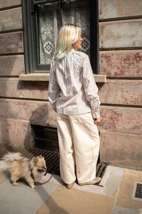 Fransa Zaba Tan Striped Blouse