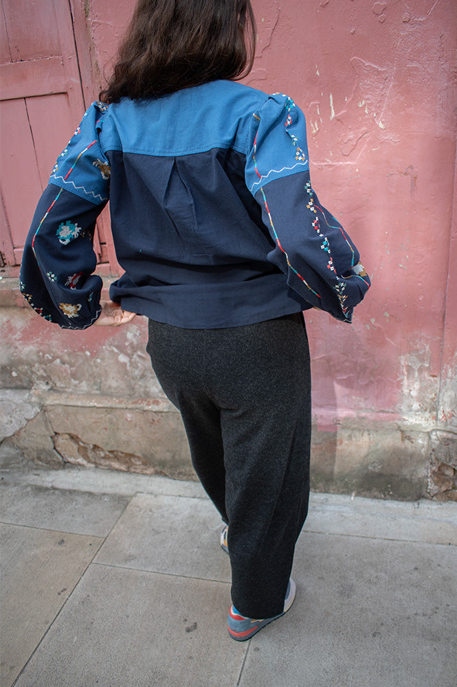 Fransa Minta Grey Barrel Leg Trousers - The Mercantile London