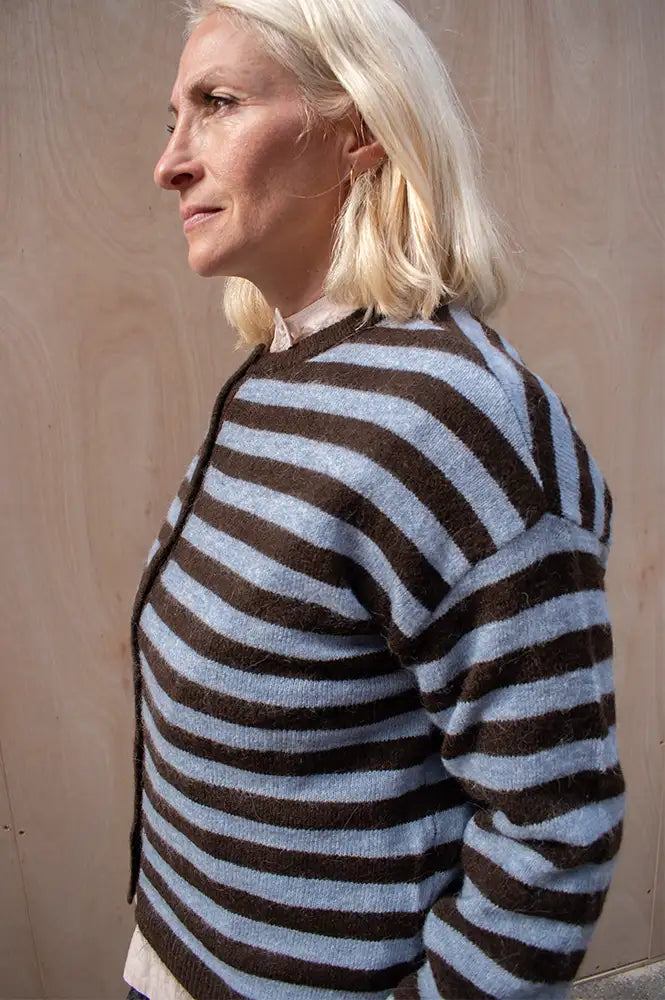 Fransa Ida Hot Fudge & Blue Striped Cardigan