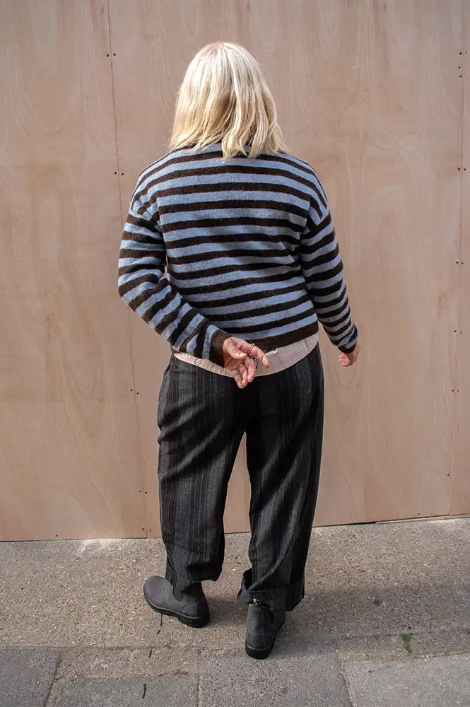 Fransa Ida Hot Fudge & Blue Striped Cardigan