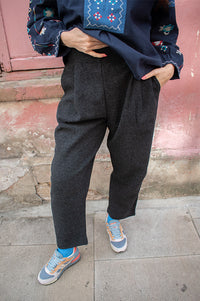 Fransa Minta Grey Barrel Leg Trousers - The Mercantile London