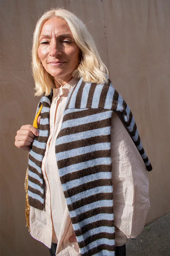 Fransa Ida Hot Fudge & Blue Striped Cardigan