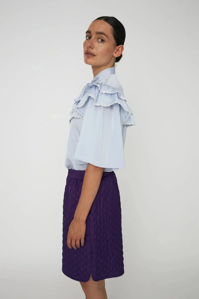 Stella Nova Loose Frills Dust Blue Blouse - The Mercantile London
