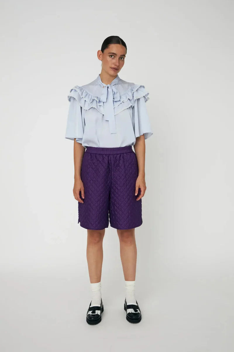 Stella Nova Loose Frills Dust Blue Blouse - The Mercantile London