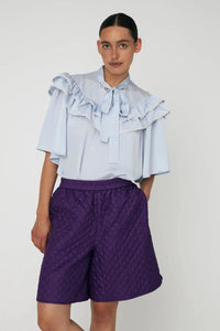 Stella Nova Loose Frills Dust Blue Blouse - The Mercantile London