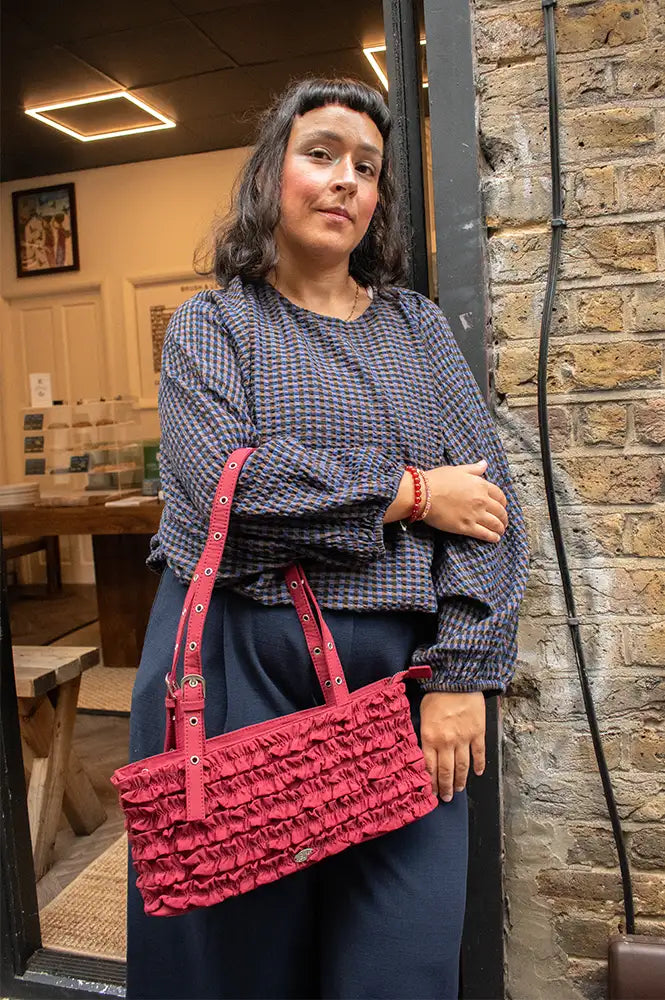 Damson Madder Sophia Red Pear Ruffle Bag
