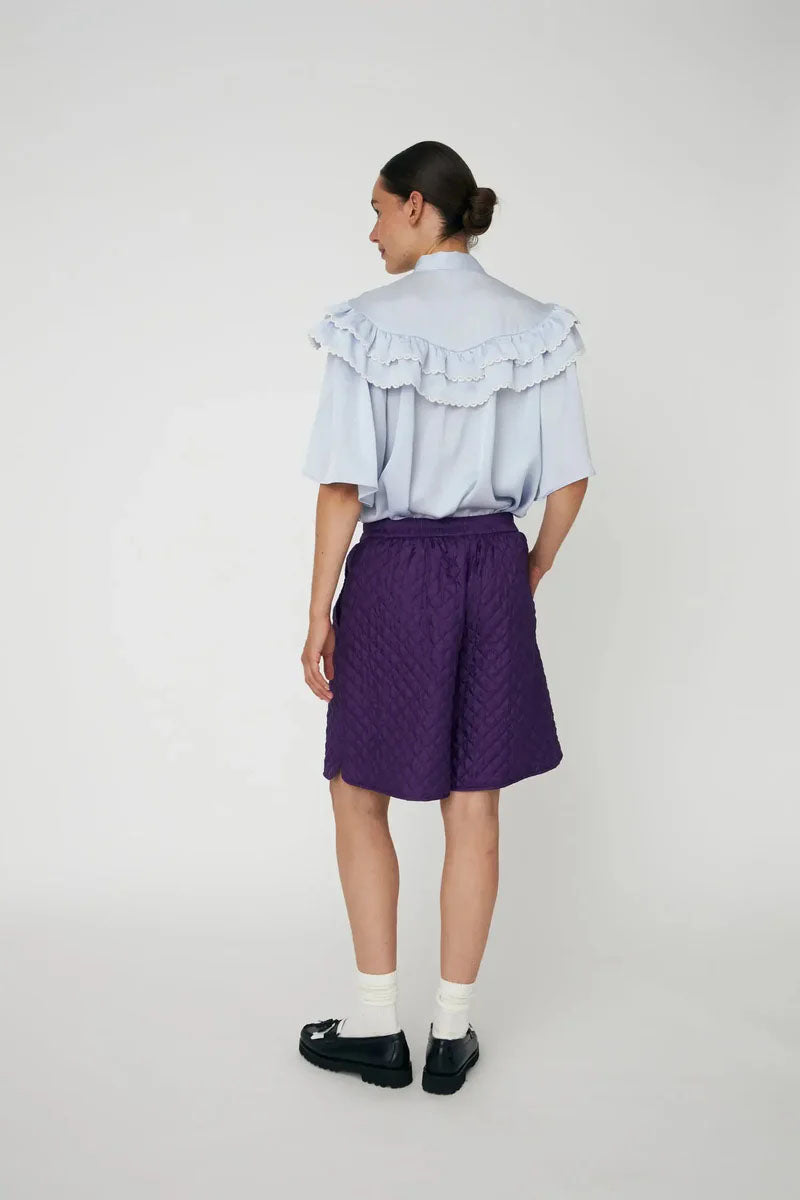 Stella Nova Loose Frills Dust Blue Blouse - The Mercantile London