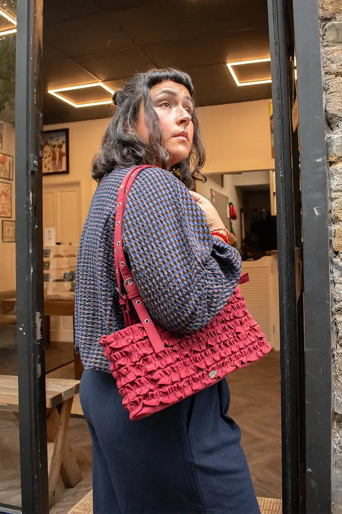 Damson Madder Sophia Red Pear Ruffle Bag
