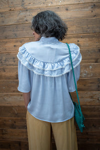 Stella Nova Loose Frills Dust Blue Blouse - The Mercantile London