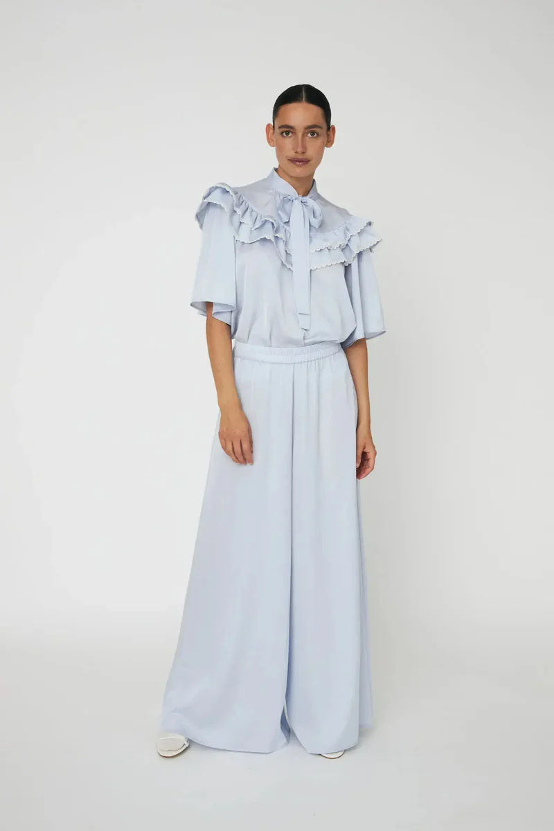 Stella Nova Loose Frills Dust Blue Blouse - The Mercantile London