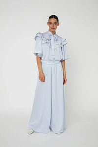 Stella Nova Loose Frills Dust Blue Blouse - The Mercantile London