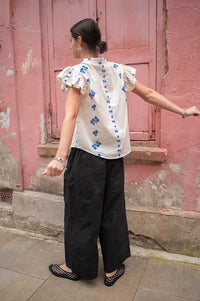 M.A.B.E Iris Woven Frill Blue Blouse - The Mercantile London