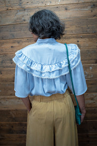Stella Nova Loose Frills Dust Blue Blouse - The Mercantile London