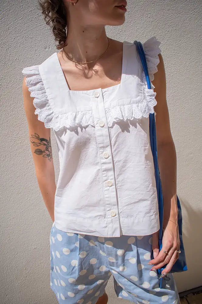TBCo White Cotton Broderie Sleeveless Top