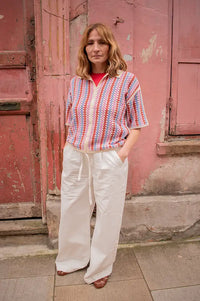 FRNCH Missy Violet Crochet Polo Top - The Mercantile London