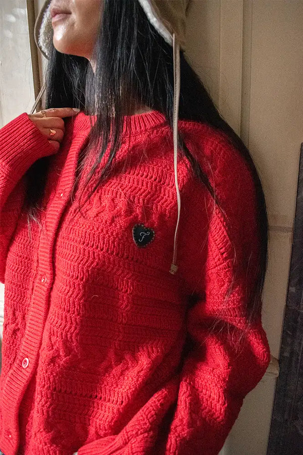 FRNCH Daigoji Red Embroidered Cardigan
