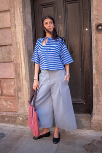 FRNCH Pasquale Electric Blue Striped T-Shirt - The Mercantile London