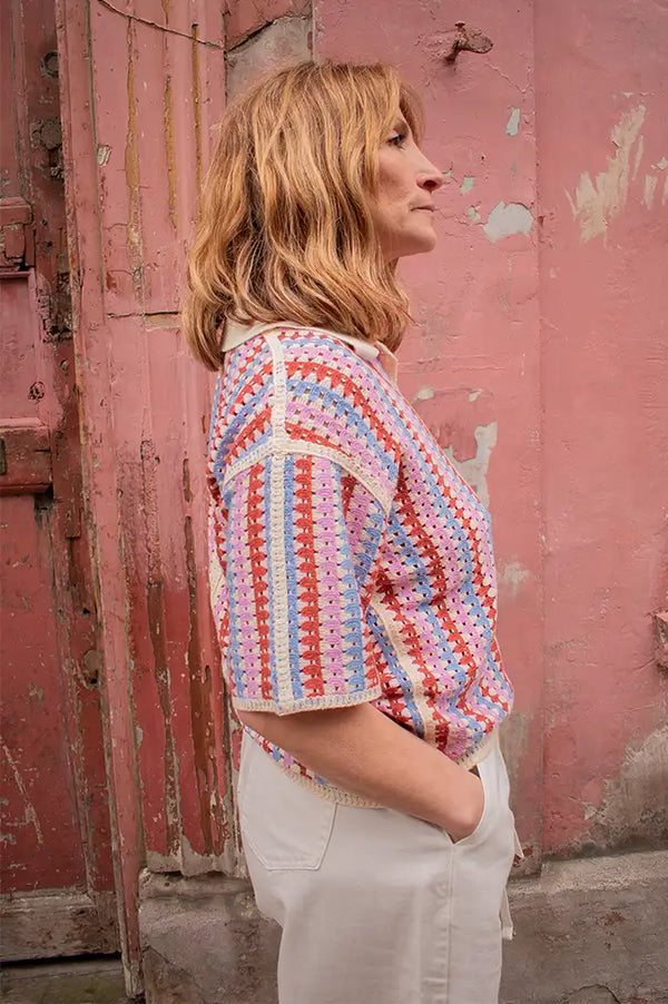 FRNCH Missy Violet Crochet Polo Top - The Mercantile London