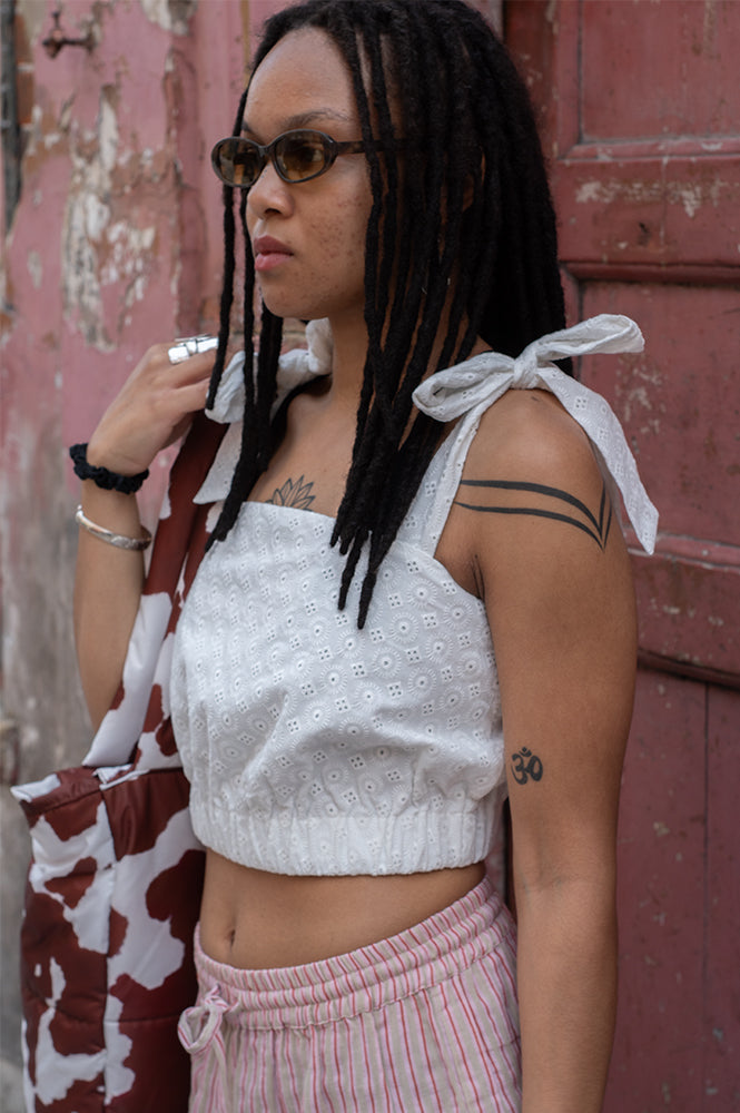 FRNCH Nahid White Bow Top - The Mercantile London