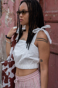 FRNCH Nahid White Bow Top - The Mercantile London