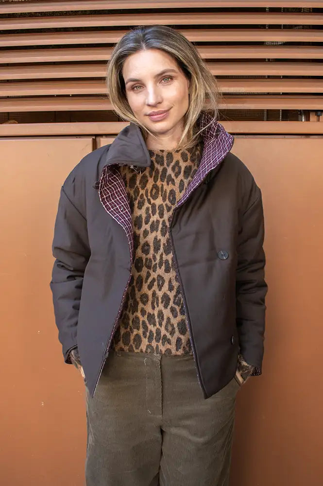 FRNCH Giona Chocolate Check Reversible Jacket