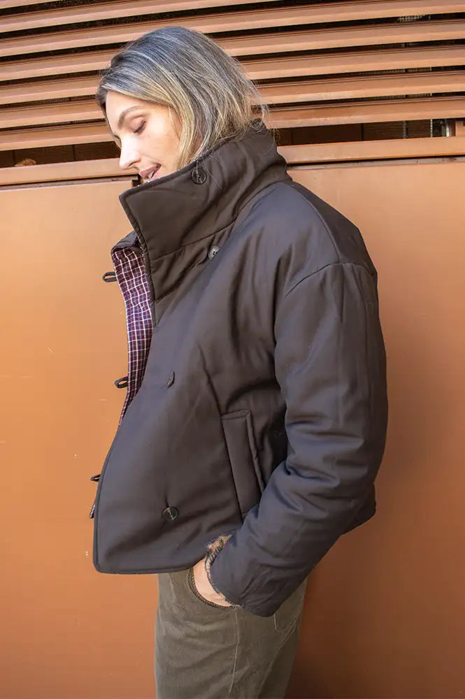 FRNCH Giona Chocolate Check Reversible Jacket