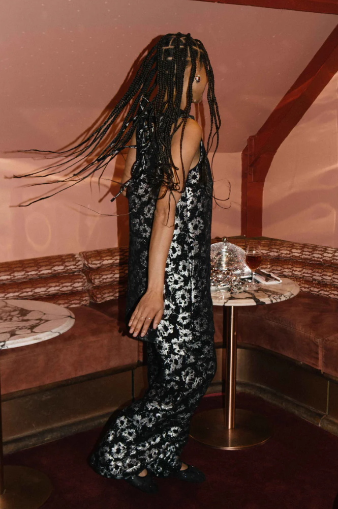 FRNCH Alicia Black And Silver Floral A-Line Mini Dress