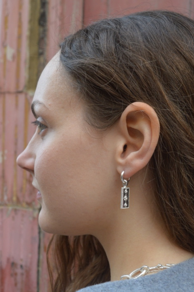 B.M.L Sirens Silver Charms Huggie Earrings