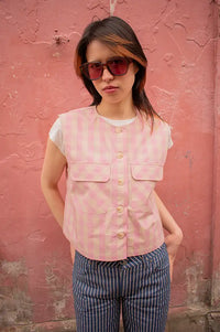 FRNCH Aurora Pink Gingham Vest Top - The Mercantile London