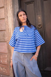 FRNCH Pasquale Electric Blue Striped T-Shirt - The Mercantile London