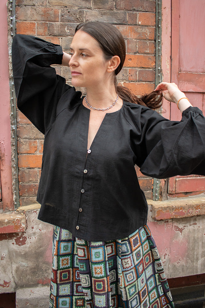 FRNCH Pensee Black Textured Blouse - The Mercantile London