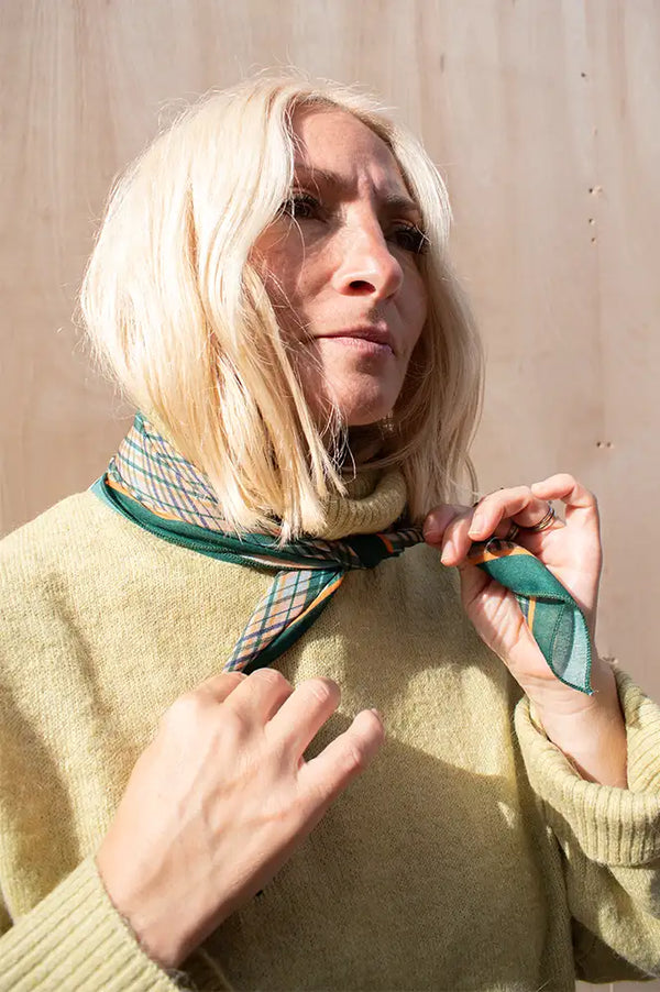 Funkyrel Classic Vintage Green Checked Scarf