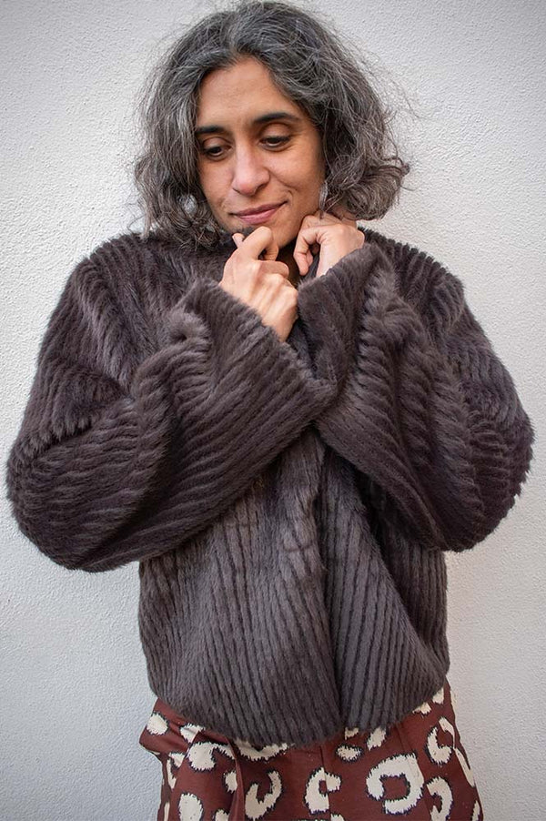 ICHI Cikora Chocolate Fur Jacket - The Mercantile London