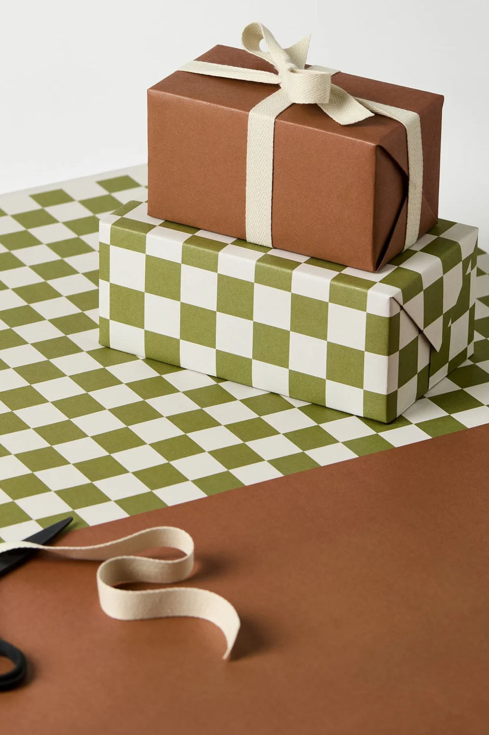 Kinshipped Green Checkerboard and Plain Cinnamon Gift Wrap - The Mercantile London