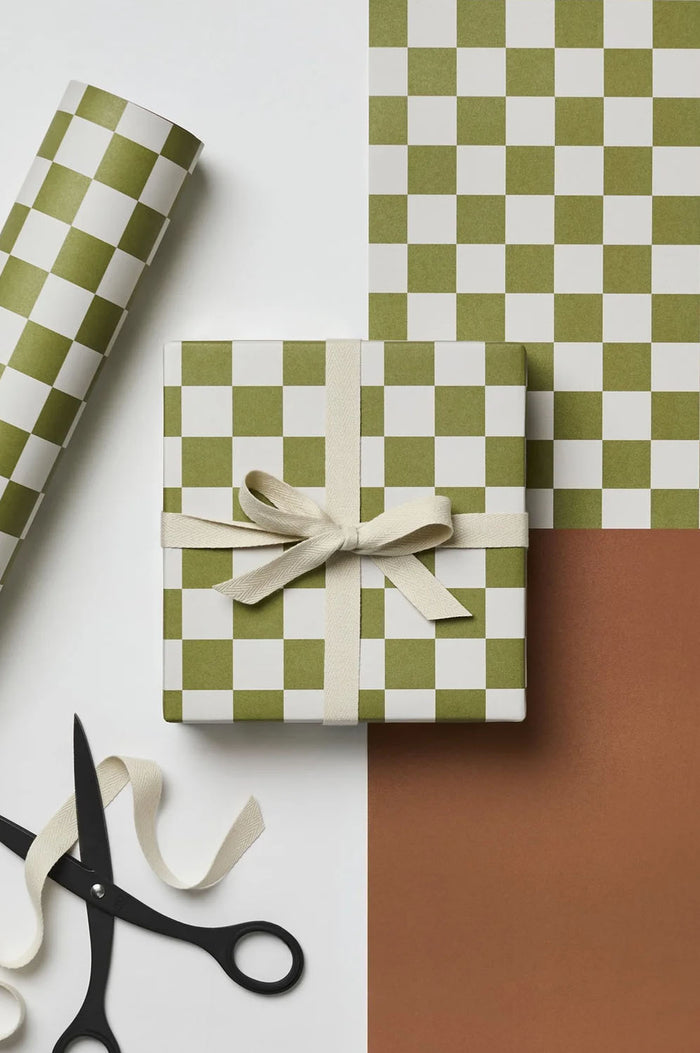Kinshipped Green Checkerboard and Plain Cinnamon Gift Wrap - The Mercantile London