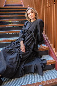 Ghospell Hestia Tiered Black Midi Dress