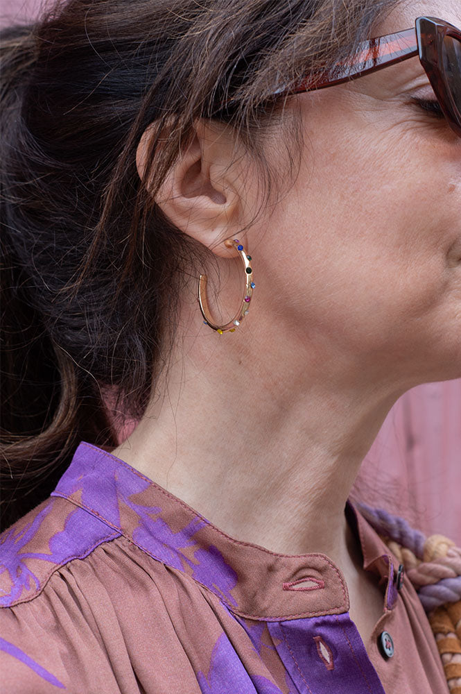 B.M.L Ginette Rainbow Stone Hoop Earrings - The Mercantile London